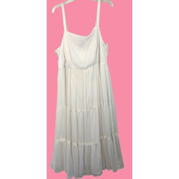 Torrid White Gold Chiffon Tiered Midi Dress Size 2X Adj Straps Smock NWT RA10137 - Picture 6 of 13